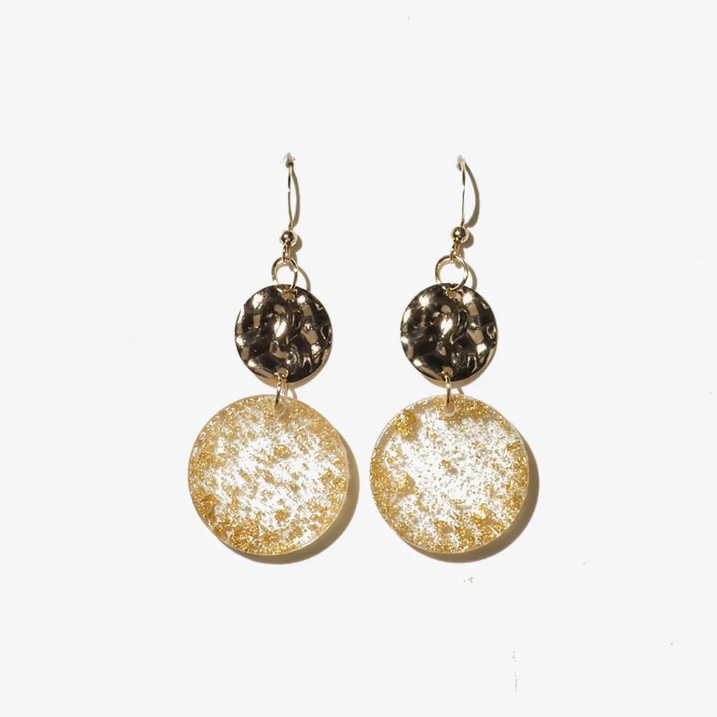 Round Acrylic Drop Earrings- Gold
