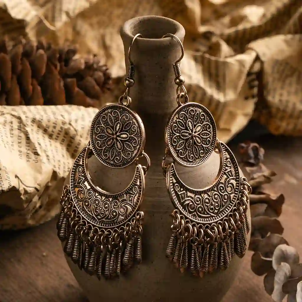 Bohemian Alloy Rhinestone Tassel Earrings Wholesale Nihaojewelry2