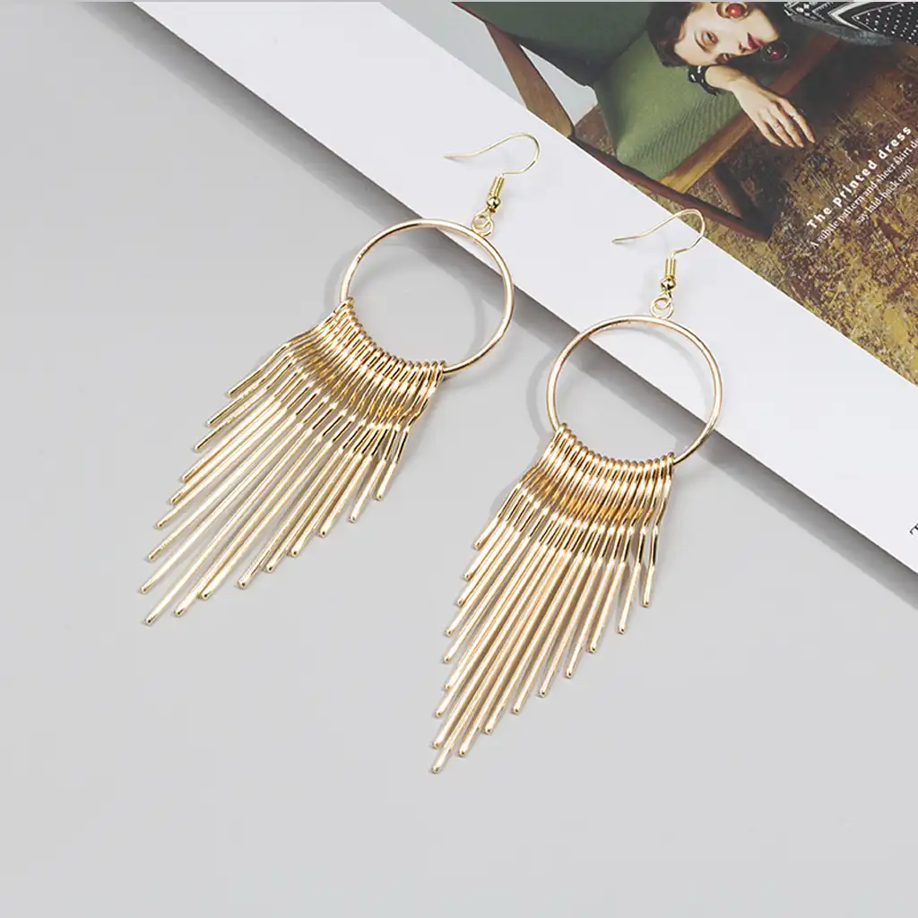 Long Metal Tassel Geometric Metal Earrings 2
