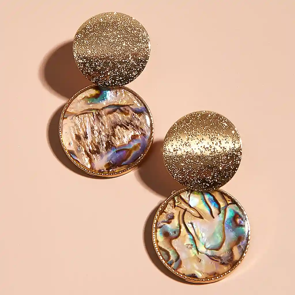 Round Alloy Inlaid Shell Women’s Drop Earrings2