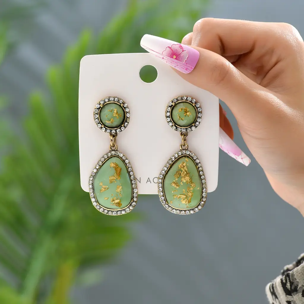 Vintage Style Ethnic Style Oval Inlay Zinc Alloy Resin Dangling Earrings2