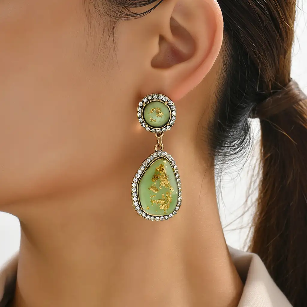 Vintage Style Ethnic Style Oval Inlay Zinc Alloy Resin Dangling Earrings3