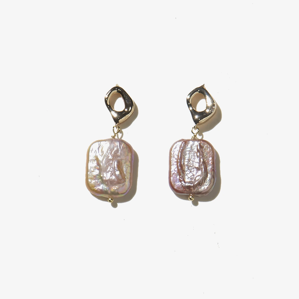 Ethnic Style Square Natural Stone Freshwater Pearl  Earrings