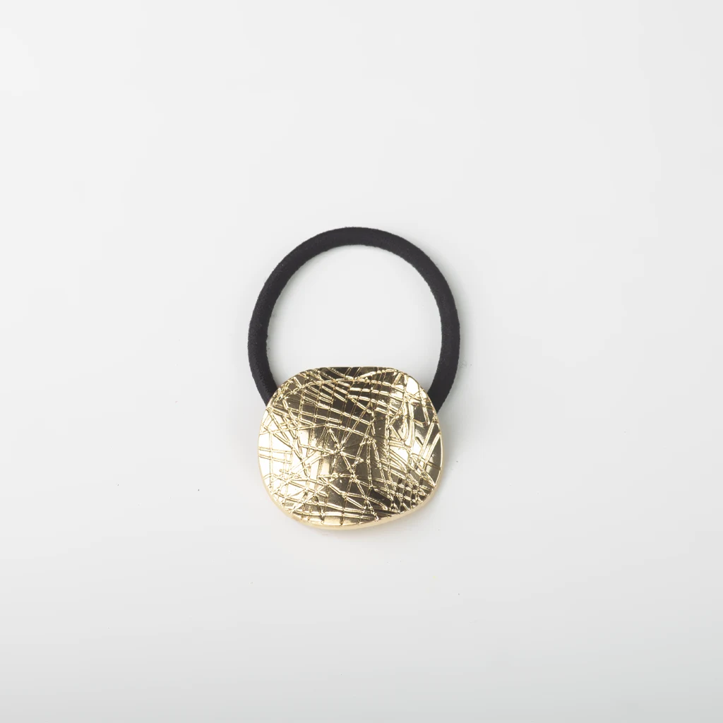 Alloy Pleated Hair Tie –Irregular Circle- Gold