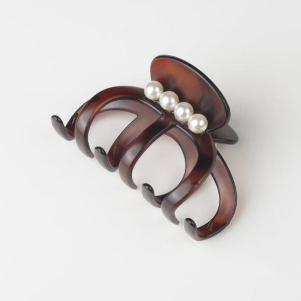 hair clip brown & pearl