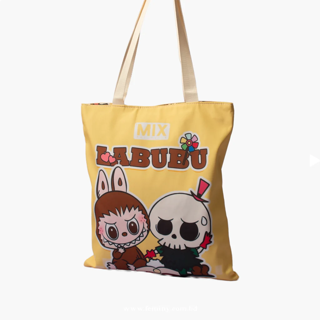 Canvas Cute Square Zipper Tote Bag- yellow