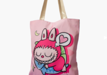 Canvas Cute Square Zipper Tote Bag-  Light pink
