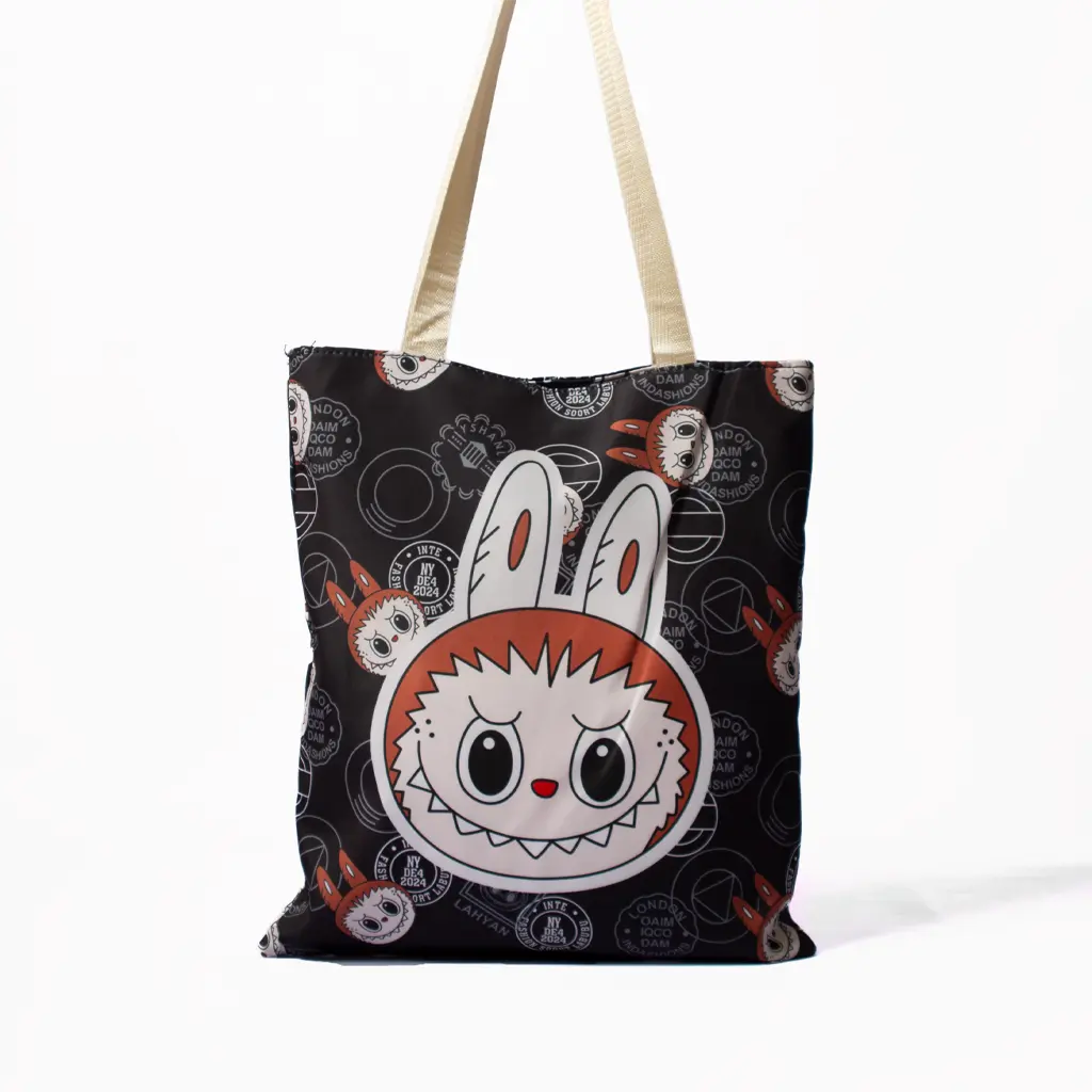 Canvas Cute Square Zipper Tote Bag-  Black